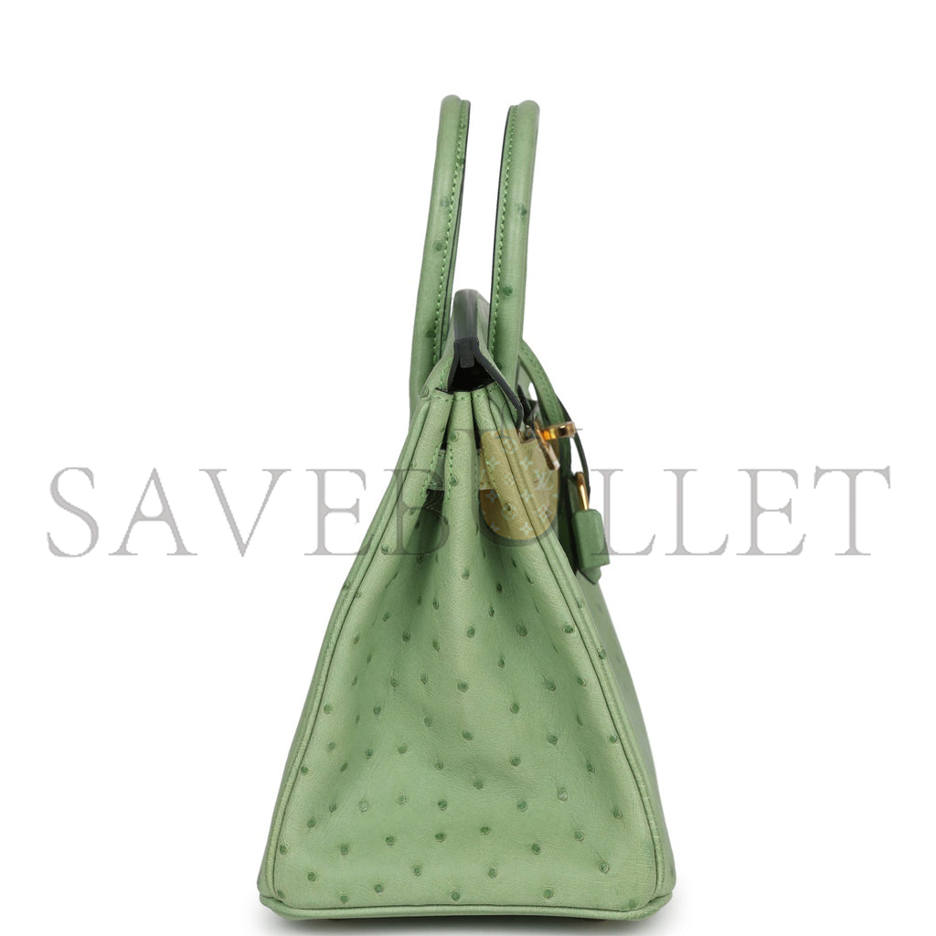 H**mes master birkin 25 ostrich leather mint green gold buckle h041944ck87 (25*20*13cm)